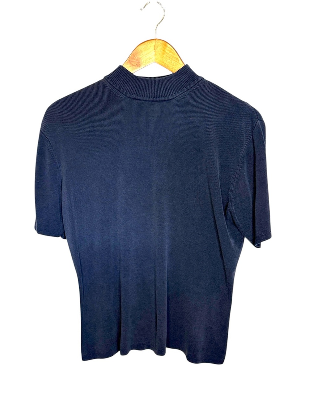 Vintage Pendleton Women’s Mock Neck Short Sleeve Shirt 100% Silk Blue Ribbed L